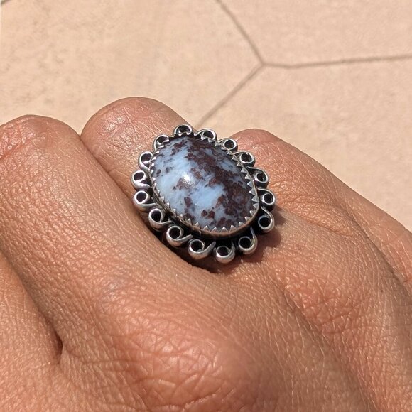Vintage native American Sterling Silver Ring Size 5 Signed MW Dendritic Agate? - Picture 7 of 13